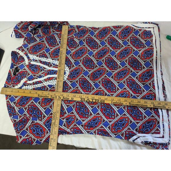 Talbots Paisley Tunic Top Womens Small 3/4 Sleeve Patriotic Red White Blue Shirt - Picture 9 of 11